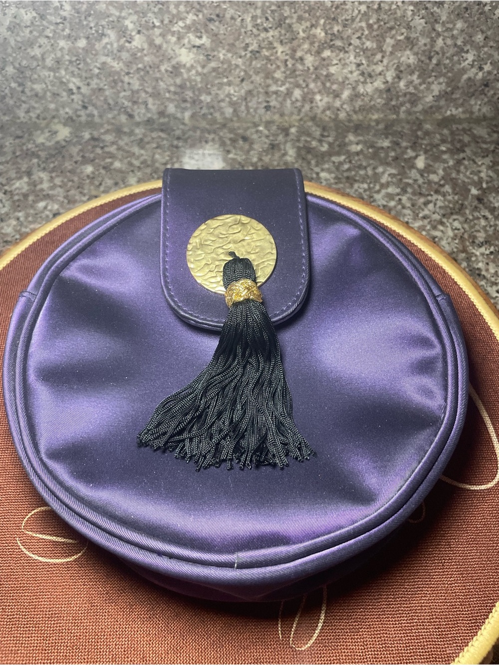 Vintage Yves Saint Laurent YSL Parfums Round Satin Tassel Cosmetic Bag
